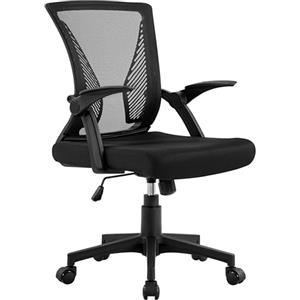 Yaheetech Sedia da Ufficio Scrivania Ergonomica con Braccioli Ribaltabili Lombare in Rete Traspirante Reclinabile Altezza Regolabile Girevole a Ruote Portata 136 kg Nero
