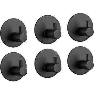 LYLIN Ganci Adesivi, Ganci Portasciugamani in Acciaio Inox Gancio Appendiabiti da Parete per Cucina e Bagno (Nero Opaco 6Pcs)