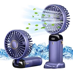 Jsdoin - Mini ventilatore portatile, ricaricabile tramite USB, 5 velocità, a batteria, pieghevole, da scrivania, con display LED, per casa, ufficio, camera da letto, viaggi e all'aperto (Viola)