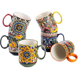 Henten Home Tazze Grandi in Ceramica da 400ml, Set di 6 Tazze da Caffè con Manico per Latte, Tè, Cappuccino e Yogurt - Lavabile in Lavastoviglie e Microonde