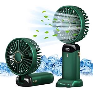 Jsdoin - Mini ventilatore portatile, ricaricabile tramite USB, 5 velocità, a batteria, pieghevole, da scrivania, con display LED, per casa, ufficio, camera da letto, viaggi e all'aperto (Verde)