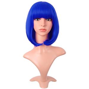 MapofBeauty 12 Pollic/30 cm Corto Lisci Flat Frange Bob Heat Resistente Sintetico Parrucche (Marino Blu)