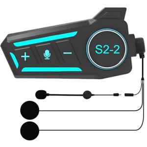 VCOROS Interfono Moto S2_2, Sistema di Comunicazione per 2 Persone Entro 300m,Auricolare Casco Moto,IPX6 Impermeabile,Interfono Casco Supporta le Chiamate Vocali Controllo Della Musica Voce AI Interphone