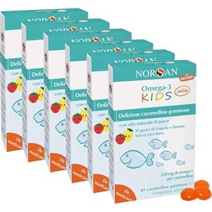 NORSAN Omega 3 bambini FISK Jelly - 6x45 Caramelle Omega 3 per bambini masticabili alla frutta con Olio di pesce Omega 3 IFOS I Integratore bambini con Omega 3 EPA DHA I Integratore Omega 3 Vitamina D
