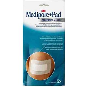 3M Medipore Pad Cerotto Medicazione Sterile 10x20 cm - 5 Pezzi, Con Tampone Assorbente