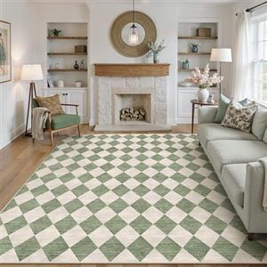 PureCozy Tappeto Salotto 200x300cm Verde Lavabile in Lavatrice Antiscivolo Camera da Letto Grande Tappeti Moderno Geometric Rombo Carpet Soggiorno Cameretta Ufficio Pelo Corto Rug
