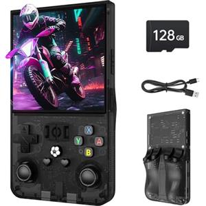Nawchedo Console di gioco portatile retrò R36MAX, console di gioco retrò con schermo IPS da 4,0", oltre 30 emulatori tradizionali, oltre 22.000 giochi classici, scheda SD 128 GB, batteria da 4000 mAh - Nero