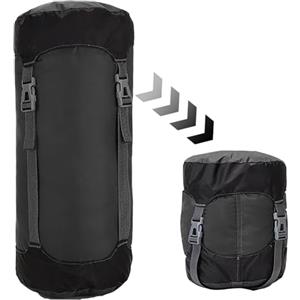 Fadcaer Sacco a compressione per sacco a pelo, 8 L/15 L/25 L/35 L, leggero, impermeabile, compatto, in nylon, borsa da viaggio per campeggio, zaino in spalla, vestiti (nero, S)