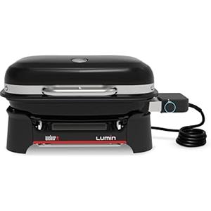 Weber Lumin Compact/Barbecue Elettrico Compatto e Portatile, Fino a 315 °C, con termometro nel Coperchio, Griglie in ghisa Smaltata in Porcellana, Superficie di Cottura 43 × 32 cm, Nero (1502044)