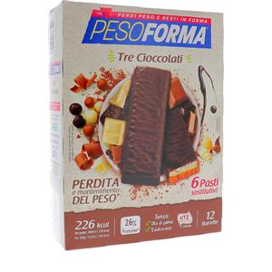 Pesoforma Barrette ai Tre Cioccolati - Pasto Sostitutivo Completo e Ricco di Vitamine e Minerali, 12 Barrette da 372 g