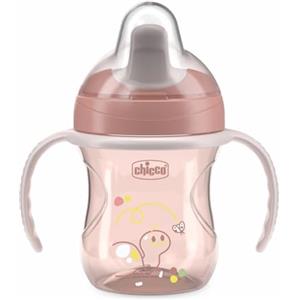 Chicco Training Cup, in Plastica Un Bicchiere Antigoccia Bambini, Una Tazza per Imparare a Bere, Beccuccio Ergonomico Semi-Soft, Valvola e Manici Rimovibili, 6 Mesi+, senza BPA, Rosa