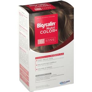Bioscalin Nutricolor Plus Crema Colorante 6 Biondo Scuro - 40 ml Rivelatore 60 ml Shampoo 12 ml Balsamo 12 ml, Senza Ammoniaca