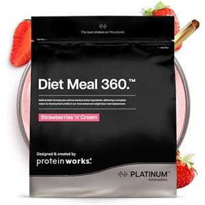 THE PROTEIN WORKS Protein Works | Diet Meal 360 - PLATINUM Innovation, Shake Sostitutivo Pasti Dietetico, Perdita Peso, 26 Vitamine & Minerali, Semi Di Lino, Inulina, Omega‑3, Panna e Fragole, 16 Pasti, 1kg
