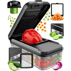 Fullstar Taglia Verdure Mandolina per Verdure Affetta Verdure - Multifunzione Tritatutto Affettatrice Manuale - Tagliaverdure Frutta Cipolla Patate Cubetti (Quotidiano 2-en-1, Nero)