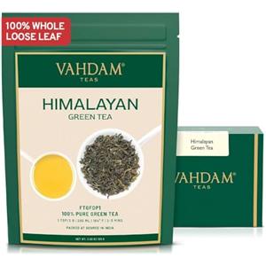 VAHDAM, Tè Verde Foglie (100g, 100+ Tazze) TÈ Verde di Alta Quota Direttamente dalle Vette dell'Himalaya, Sottovuoto, Puro Verde in Foglia Monorigine