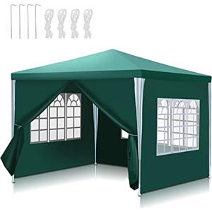 Ansobea Gazebo da giardino, 3 x 3 m, impermeabile, resistente ai raggi UV, 100 g/m², di alta qualità, in PE, con 4 parti laterali, colore: verde