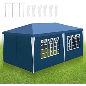 Sonnewelt Gazebo da giardino, 3 x 6 m, impermeabile, in PE di alta qualità, resistente ai raggi UV, 100 g/m², con 6 parti laterali, colore: blu