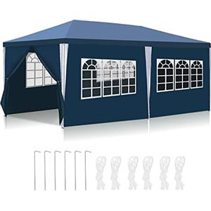 Ansobea Gazebo 3 x 6 m, impermeabile, tenda da giardino, 100 g/m², tenda da birra, telo in PE di alta qualità, con 6 parti laterali, colore: blu
