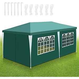 Sonnewelt Gazebo da giardino, 3 x 6 m, impermeabile, in PE di alta qualità, resistente ai raggi UV, 100 g/m², con 6 lati di colore verde
