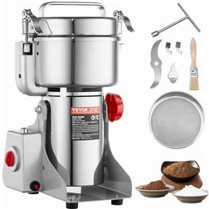 VEVOR 1000g Mulino Elettrico per Cereali, Macina Spezie Commerciale Alta Velocità 3000 W, Macchina Polverizzazione in Acciaio Inox, per Cereali Secchi, Spezie, Caffè, Mais, Pepe, Tipo Oscillante
