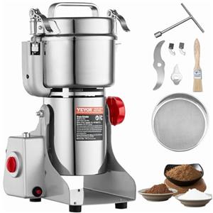 VEVOR 750g Mulino Elettrico per Cereali, Macina Spezie Commerciale Alta Velocità 2000 W, Macchina Polverizzazione in Acciaio Inox, per Cereali Secchi, Spezie, Caffè, Mais, Pepe, Tipo Oscillante
