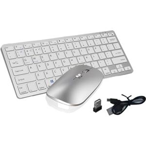 Yurhuit Kit tastiera e mouse wireless, tasti combinati Bluetooth ricaricabili da 2,4 G per tastiera iOS/Android/, colore argento