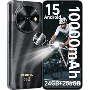 OUKITEL C59 Pro Smartphone Android 15-10000mAh Telefono Cellulare 24GB RAM + 256GB ROM/1TB Cellulari, 6.88" HD+ 90Hz,13MP/Torcia 120 Lumen/Impronta digitale/Face ID/Doppia SIM/NFC/OTG, Nero