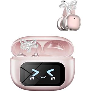 PTHTECHUS Cuffie Auricolari Aperte, Touchscreen Intelligente Auricolare Con Clip, Cuffia Traduzione, 3.7g Ultraleggero Comfort, 65 ore di Riproduzione, Auricolari Open Ear Bluetooth 5.4 (ROSA)