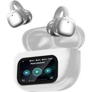 PTHTECHUS Cuffie Auricolari Aperte, Touchscreen Intelligente Auricolare Con Clip, Cuffia Traduzione, 3.7g Ultraleggero Comfort, 65 ore di Riproduzione, Auricolari Open Ear Bluetooth 5.4 (ARGENTO)