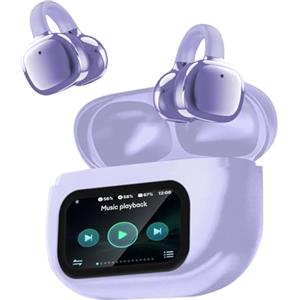 PTHTECHUS Cuffie Auricolari Aperte, Touchscreen Intelligente Auricolare Con Clip, Cuffia Traduzione, 3.7g Ultraleggero Comfort, 65 ore di Riproduzione, Auricolari Open Ear Bluetooth 5.4 (VIOLA)