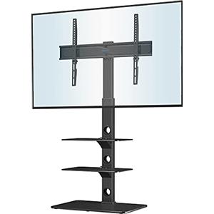 BONTEC Universale Supporto TV da pavimento per TV da 30-70 pollici LED OLED LCD, Porta TV da Terra Regolabile in Altezza con Ripiani in Vetro Temperato a 3 Livelli Max VESA 600x400mm, Fino a 40KG
