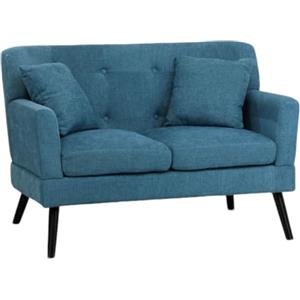 Totò Piccinni Divano KETTY in Tessuto divanetto imbottito con braccioli e piedi in legno e cuscini (Tessuto Blu New, 2 Posti)