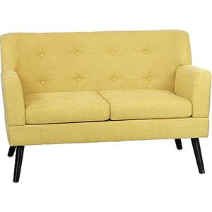 Totò Piccinni Divano KETTY in Tessuto divanetto imbottito con braccioli e piedi in legno (Tessuto Giallo, 2 Posti)