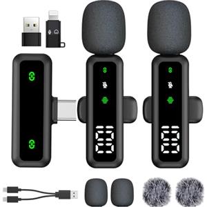 XIXIXIAXIA Microfono lavalier wireless con display a LED, microfono Lavalier con clip con riduzione del rumore, per registrazione video, Tiktok, Youtube, Vlog Podcast Content Creator (nero)