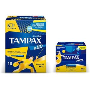TAMPAX&GO Regular + TAMPAX COMPAK Regular, 42 assorbenti interni, scopri il TAMPAX perfetto per te, senza coloranti nè profumi, cordino protettivo antiperdita,