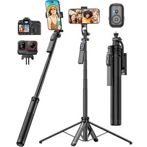 STLIAN Treppiede portatile per selfie stick per iPhone, telefono, fotocamera, GoPro 180 cm, nero