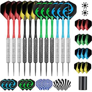 CareGames Freccette in Metallo, 12pcs Alberi di dardo e voli, Freccette Professionali, Freccette Punta Acciaio, con Extra Accessori Vari per Freccette.