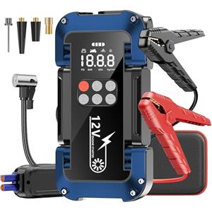 Tyonto Avviatore Emergenza per Auto con Compressore 150PSI, 4000A Starter Batteria Auto 12V per 9.0L Benzina e 8.0L Diesel Motori, Booster Avviamento con Torcia, Ricarica USB