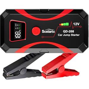 Scstartx Avviatore per Batteria Auto 208, Batteria di Emergencia Portatile 2000A di Picco 12V per Motociclette e Auto fino a 7L Benzina & 4L Diesel, 3 Modalità Torcia e Morsetti di Sicurezza