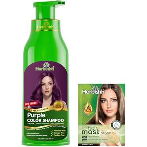 Herbishh Shampoo colorato per capelli grigi - Shampoo per tinture per capelli - Colora i capelli in pochi minuti - Colore di lunga durata - 500 ml - Colore per capelli 3 in 1 - Senza ammoniaca (viola