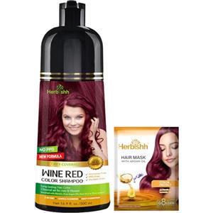 Herbishh Shampoo per capelli grigi, rosso vino, 500 ml, senza ammoniaca, 3 in 1, colora i capelli in pochi minuti, colore a lunga durata