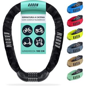 AARON Lock One - Catena antifurto per bicicletta con codice a 5 cifre - lucchetto in metallo e alta sicurezza - per mountain bike, da trekking, da turismo, da corsa, veicoli elettrici