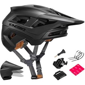 KINGBIKE Casco da mountain bike/bici da strada per adulti Casco professionale E-MTB con supporto per fotocamera e visiera regolabile Certificato NTA-8776 per uomini, donne e giovani (Nero opaco, M)