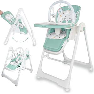 Twinly - Seggiolone Evolutivo 3 in 1 Movity: Seggiolone Pappa con Funzione Altalena e Dondolo per Neonati (0m+ - 15kg) Pieghevole e Regolabile Cintura di Sicurezza 5 Punti (Menta, Movity Pro)