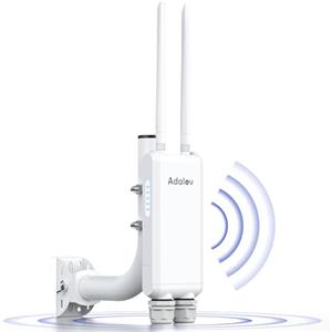 AdaLov Gigabit Access Point Wireless Esterno, Punto di Accesso WiFi a Lungo Raggio, 1200Mbps Dual Band 2.4/5.8GHz, Impermeabile IP66, Ripetitore WiFi per Negozio/Giardino/Garage/Scuola/Camper,48V PoE