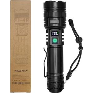 WEDETIAN Torcia LED Ricaricabile, 30000 Lumens Torcia LED Potente Professionale, 5 modalità Mini Torcia Tattica Militare, IP67 Impermeabile Flashlight per Campeggio Trekking Emergenza (1 pezzo)