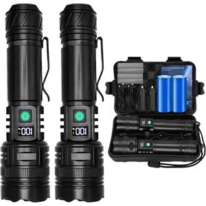 WEDETIAN 2 Pezzi Torcia LED Ricaricabile, 30000 Lumens Torcia LED Potente Professionale, 5 modalità Mini Torcia Tattica Militare, IP67 Impermeabile Flashlight per Campeggio Trekking Emergenza