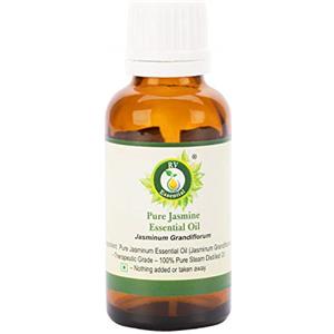 R V Essential Olio essenziale gelsomino | Jasminum Grandiflorum | Olio gelsomino | Per viso | 100% puro | Distillato a vapore | Grade terapeutico | Jasmine Essential Oil | 50ml | 1.69oz By R V Essential