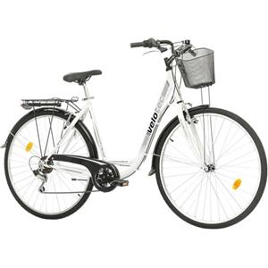 Multibrand Distribution Multibrand Probike 28 pollici, telaio in alluminio a 7 marce, cestello, luce per bicicletta, da donna, da uomo a partire da 170 a 185 cm (bianco grigio, 510)