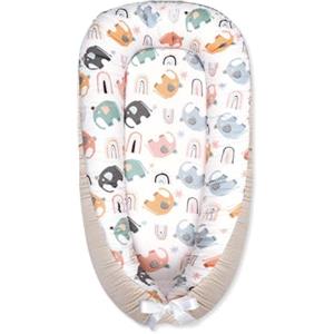 SONARIN Portatile Riduttore Lettino Neonato,88 x 53 cm Baby Nest Nido Neonati Riduttore Culla da Viaggio per Bambini, con100% Cotone Copertura Reversibile Lavabile(Elefante Colorato)